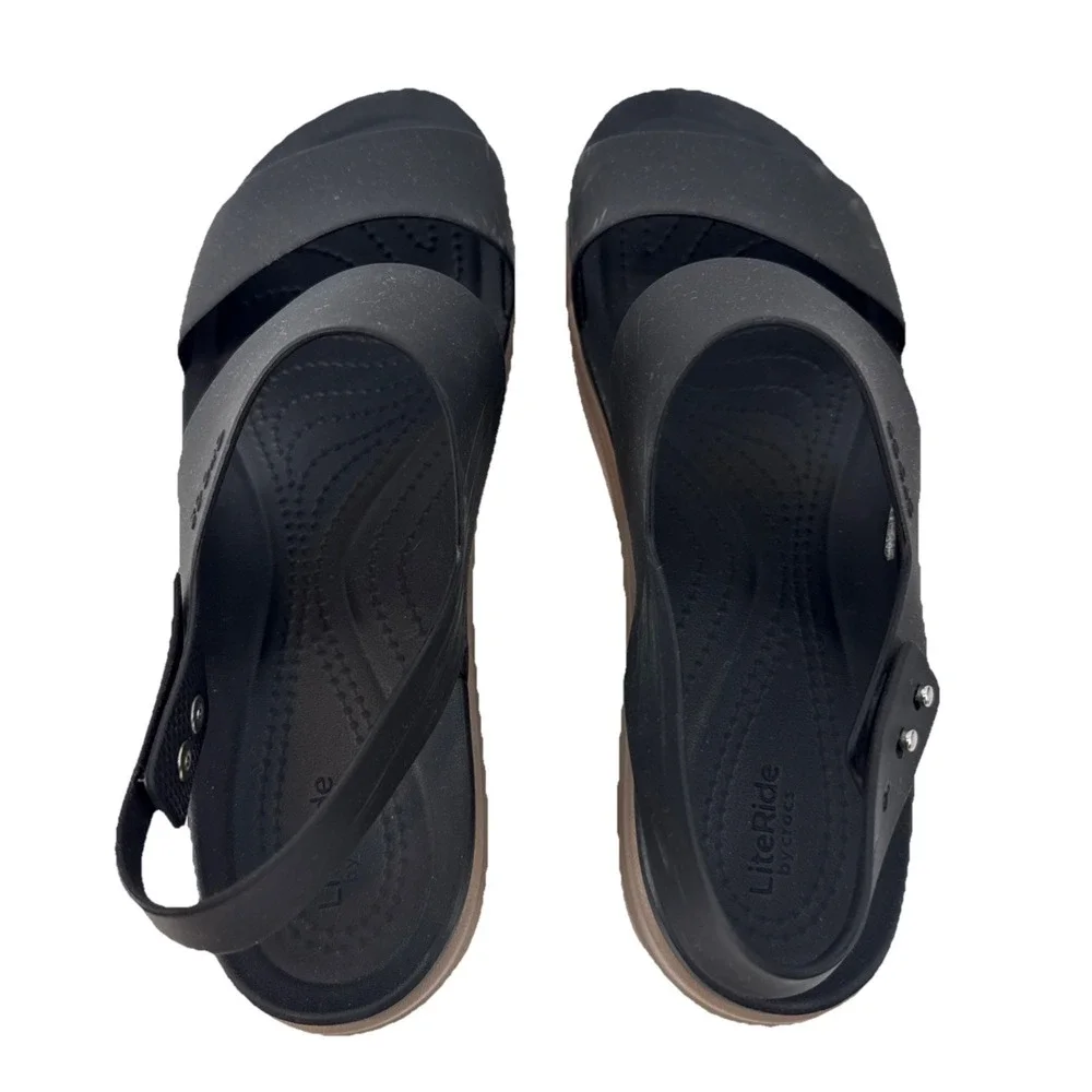 Crocs Brooklyn Low Wedge Platform Sandals Women 9 Black Cashew Strappy Slingback